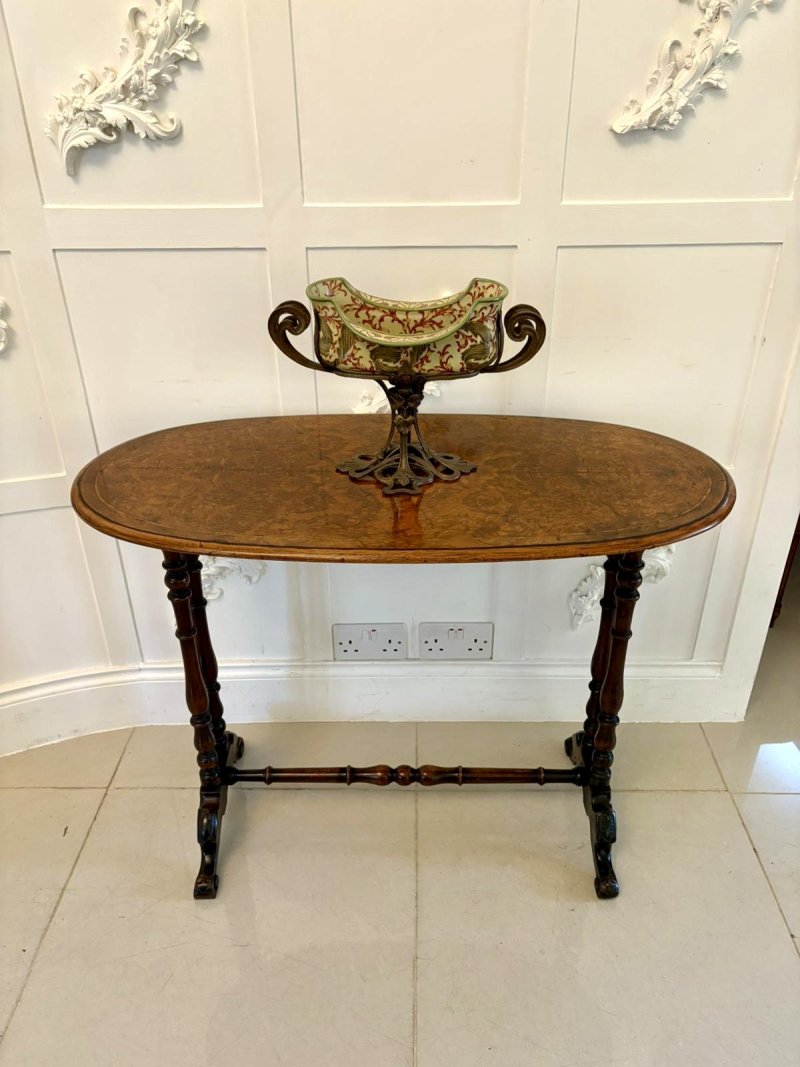 Antique Victorian Quality Burr Walnut Oval Centre/Lamp Table - Image 2